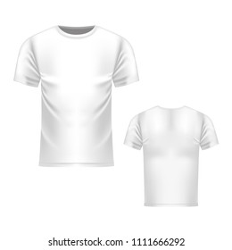 T-shirt white template, front and back view. Vector realistic mock up for your design