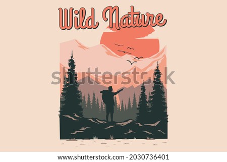 T-shirt wild nature mountain pine summer