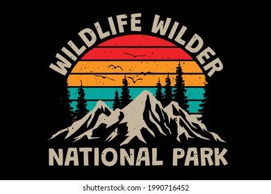 T-shirt wildlife wilder nation park mountain retro vintage style - Shutterstock ID 1990716452