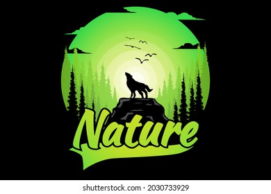 T-shirt wolf pine nature green gradient