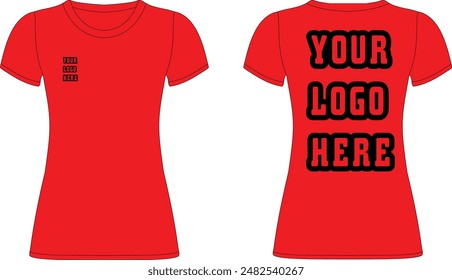 T-Shirt for women in red color flat sketch mockup