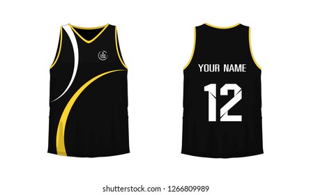 T-shirt yellow and black basketball or football template for team club on white background. Jersey sport, vector illustration eps 10.