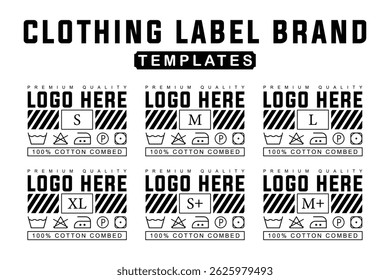 T-Shirts Apparel Size Chart Label Template. Editable Clothing Tag Elements