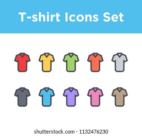 T-shirts colored templates in the flat style icons set