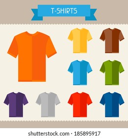 T-shirts colored templates for your design in flat style.