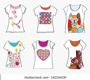 T-shirts design templates with funny paintings and patterns