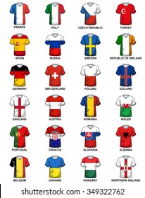 t-shirts with flags of european countries participating to the final tournament of Euro 2016 football championship