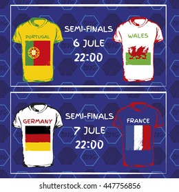 T-shirts with flags. Hand drawn t-shirt with flag and football pattern. 