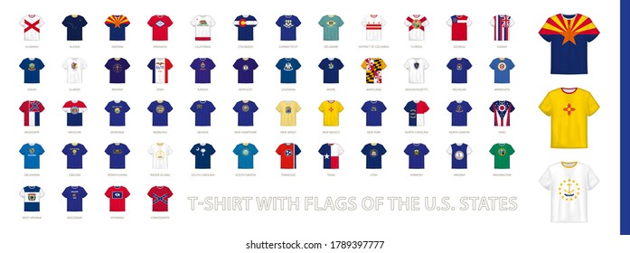 T-shirts with flags of the US States, large collection of t shirt design.