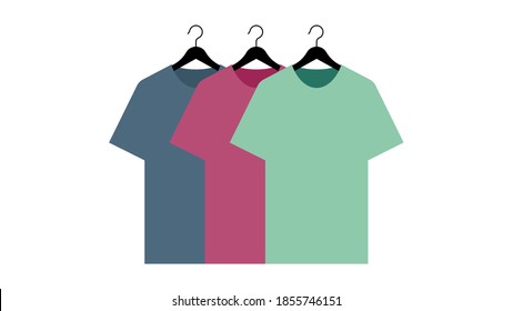 T-shirts with hangers. Vector illustration of t-shirts of different colors. Vector template.