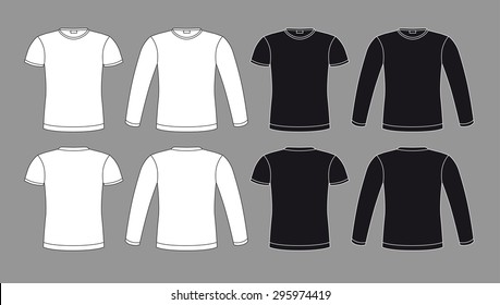 T-shirts icons in black and white colors, vector isolated clothes elements