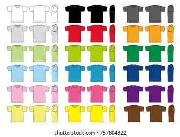 Tshirts illustration set. color variations.