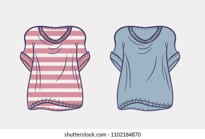 T-shirts isolated on white, hand-drawn