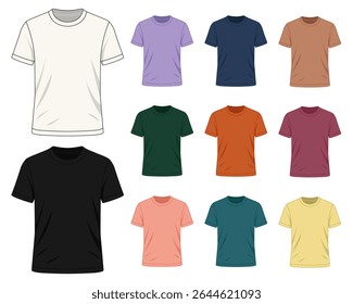 T-Shirts mockup Set Isolated on White Background, Vector Illustration