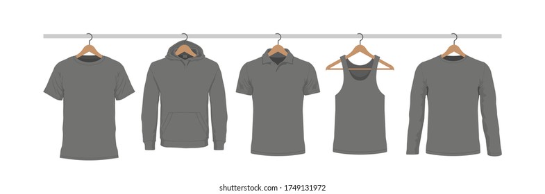 T-shirts on hanger. flat style. isolated on white background
