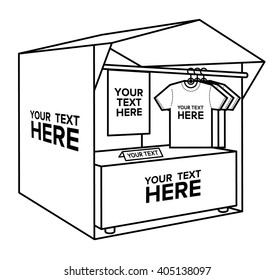 T-shirts Selling White Market Stall Tent Booth Bold Lines Vector Illustration