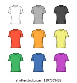 Сolor t-shirts set. Аrticle of clothing vector illustration.