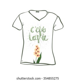 T-shirts template with lettering and flower on long stem for your design