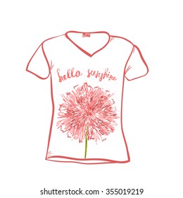 T-shirts template with lettering and flower on long stem for your design