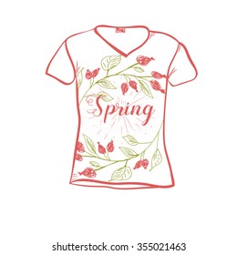 T-shirts template with lettering and flower on long stem for your design