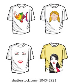 Camisetas, varios diseños, cuatro, ilustración vectorial