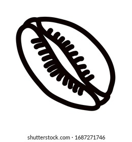 Tsipreya. Kauri. Shell. Summer icons. Black-white set minimalistic set. Simple vector illustration on a white background.