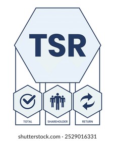 TSR - Total Shareholder Return. plano de fundo do conceito de negócios. conceito de ilustração vetorial com palavras-chave e ícones. ilustração de letras com ícones para banner da Web, folheto, página inicial, apresentação