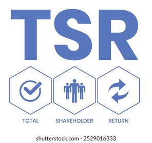 TSR - Total Shareholder Return. plano de fundo do conceito de negócios. conceito de ilustração vetorial com palavras-chave e ícones. ilustração de letras com ícones para banner da Web, folheto, página inicial, apresentação