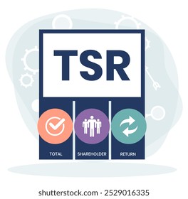 TSR - Total Shareholder Return. plano de fundo do conceito de negócios. conceito de ilustração vetorial com palavras-chave e ícones. ilustração de letras com ícones para banner da Web, folheto, página inicial, apresentação