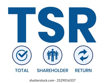 TSR - Total Shareholder Return. plano de fundo do conceito de negócios. conceito de ilustração vetorial com palavras-chave e ícones. ilustração de letras com ícones para banner da Web, folheto, página inicial, apresentação
