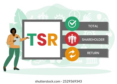 TSR - Total Shareholder Return. business concept background. vector illustration concept with keywords and icons. lettering illustration with icons for web banner, flyer, landing page, presentation