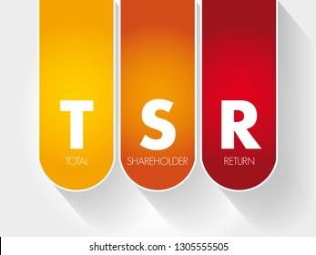 TSR Total Shareholder Return - measure of the performance of different companies' stocks and shares over time, acronym text concept background