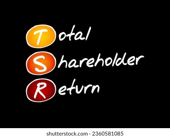 RTSR Rentabilidad total de los accionistas - medida del rendimiento de las acciones y acciones de las distintas empresas a lo largo del tiempo, acrónimo contexto de concepto de texto