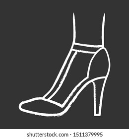 T-strap high heels chalk icon. Woman stylish retro footwear design. Female casual shoes, luxury modern stilettos. Fashionable classic clothing accessory. Isolated vector chalkboard illustration
