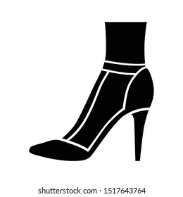T-strap high heels glyph icon. Woman stylish retro footwear design. Female casual shoes, luxury stilettos. Classic clothing accessory. Silhouette symbol. Negative space. Vector isolated illustration