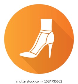 T-strap high heels orange flat design long shadow glyph icon. Woman stylish retro footwear design. Female casual shoes, luxury stilettos. Classic clothing accessory. Vector silhouette illustration