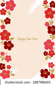 Tsubaki red flower frame vector for decoration on Chinese new year and Janpanese new year.