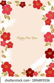 Tsubaki red flower frame vector for decoration on Chinese new year and Janpanese new year.