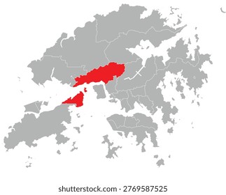 Tsuen Wan District Highlighted on Hong Kong Map Vector Illustration