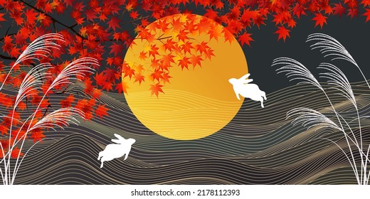 Tsukimi Fifteen nights Autumn leaves background