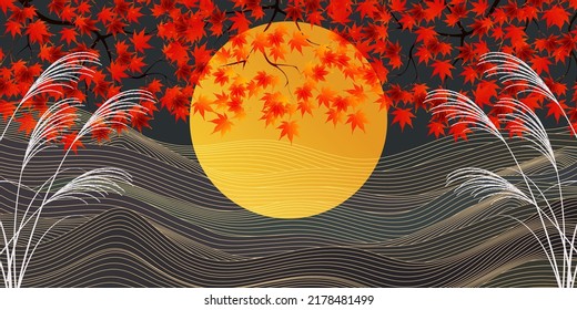 Tsukimi Fifteen nights Autumn leaves background