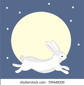 Tsukimi or Otsukimi - Japan Moon festival. Rabbit jumping against the background of the full moon