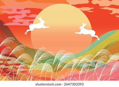 tsukimi coelho paisagem outono fundo