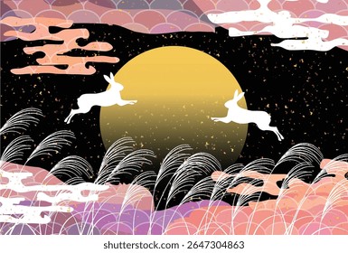 tsukimi coelho paisagem outono fundo