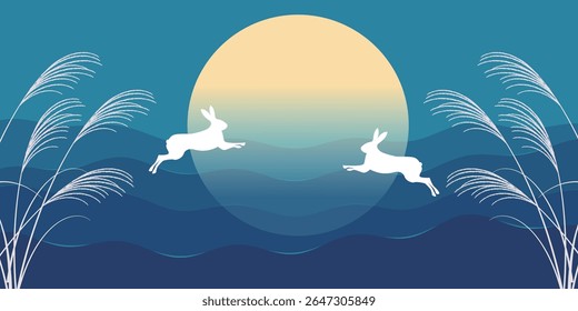 tsukimi coelho paisagem outono fundo