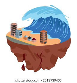 Tsunami mit großen Wellen über dem Planeten Klimawandel isoliert