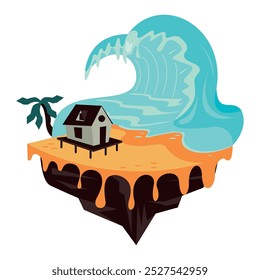 tsunami com grandes ondas sobre o planeta mudanças climáticas isoladas