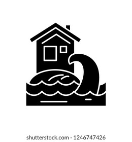 Tsunami black icon, vector sign on isolated background. Tsunami concept symbol, illustration 