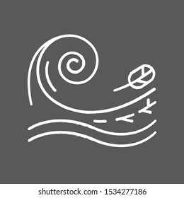 Tsunami Chalk Icon. Sea Storm. Water Splash. Groundswell. Tide. Flash Flood. Sudden And Destructive Movement Of Water. Ocean Heavy Wave And Leaf. Isolated Vector Chalkboard Illustration