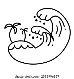 tsunami disaster icon illustration, black and white style, for emergency natural disaster